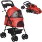 Carrito para Perros Pequeños con Ruedas Universales Cesta de Almacenaje Correas de Seguridad y Ventanas 67x45x96 cm Rojo