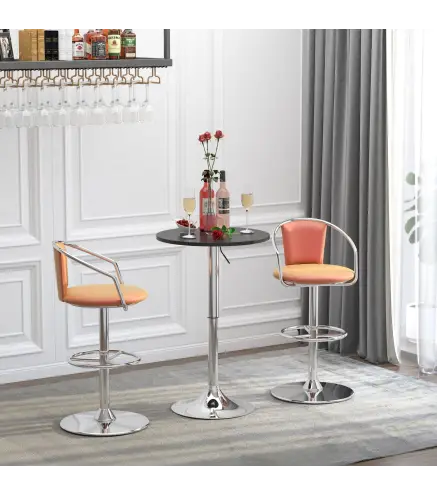 Mesa de Bar Regulable en Altura con Base Redonda y Antideslizante para Cocina Comedor Ø60x69-93 cm Negro