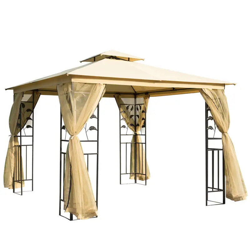 Cenador de Jardín 3x3x2,72 m Gazebo Carpas para Exterior Grandes con Doble Techo Mosquiteras y Marco de Acero para Patio Fiesta