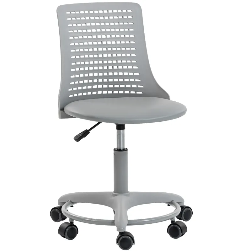 Silla de Escritorio sin Brazos Silla de Oficina Giratoria con Respaldo Hueco Altura Ajustable Gris