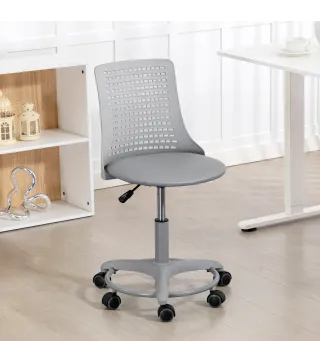 Silla de Escritorio sin Brazos Silla de Oficina Giratoria con Respaldo Hueco Altura Ajustable Gris