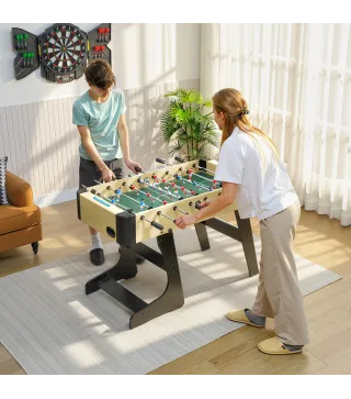 Futbolín para Niños de Madera Plegable Mesa de Futbolín con 2 Marcadores 8 Barras 22 Jugadores 118x107,5x78 cm Natural