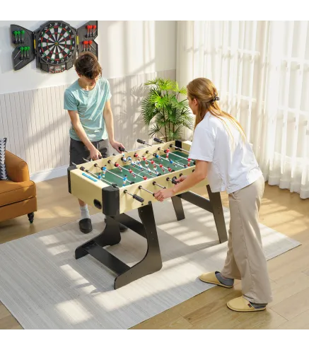 Futbolín para Niños de Madera Plegable Mesa de Futbolín con 2 Marcadores 8 Barras 22 Jugadores 118x107,5x78 cm Natural