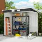 Cobertizo de Jardín Exterior 2,4 m² 213x130x172 cm con Puerta Corredera Techo Inclinado Base sin Suelo y Ventanas Gris