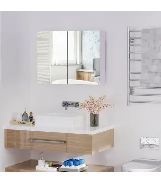Armario de Baño con Espejo Armario de 2 Puertas con 3 Estantes Interiores Estilo Moderno para Dormitorio Salón 80x15x60 cm Lila