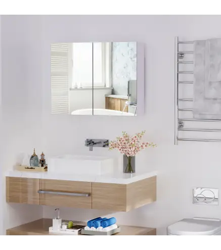 Armario de Baño con Espejo Armario de 2 Puertas con 3 Estantes Interiores Estilo Moderno para Dormitorio Salón 80x15x60