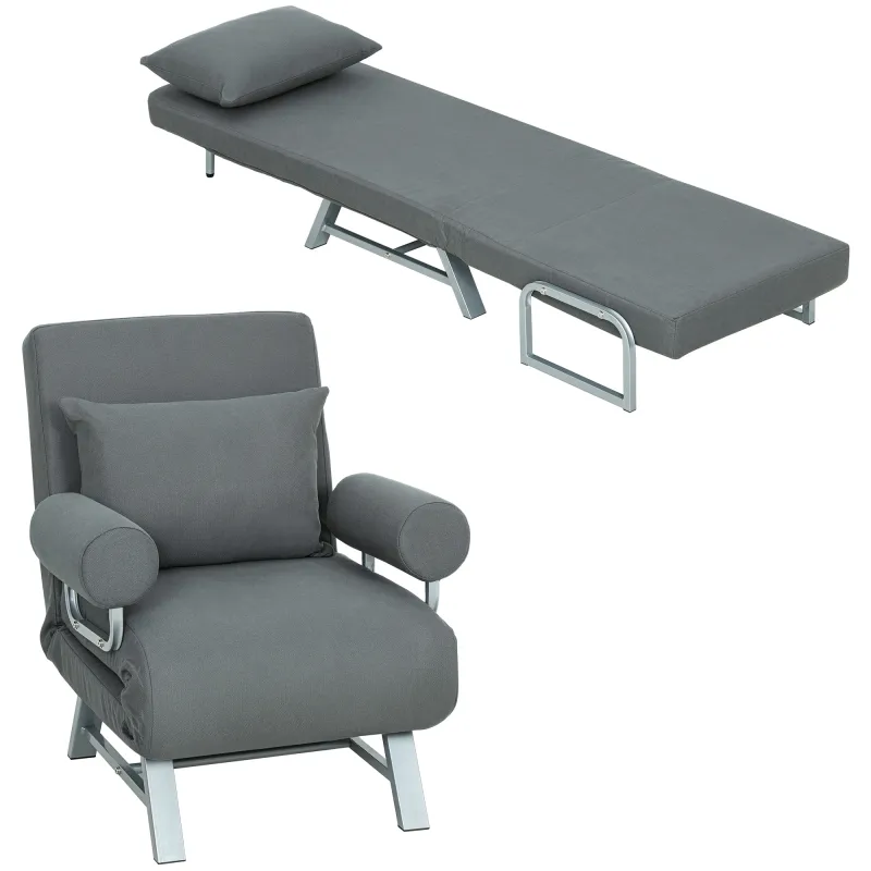 Sillón Cama Individual 3 en 1 Sofá Cama Plegable con Respaldo Ajustable y Cojín para Sala Dormitorio 73x78x81 cm Gris