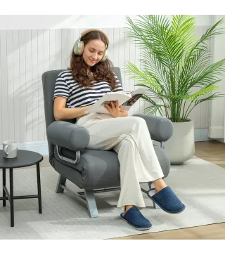 Sillón Cama Individual 3 en 1 Sofá Cama Plegable con Respaldo Ajustable y Cojín para Sala Dormitorio 73x78x81 cm Gris