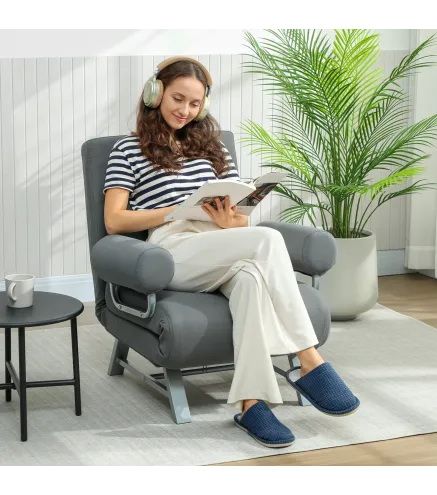 Sillón Cama Individual 3 en 1 Sofá Cama Plegable con Respaldo Ajustable y Cojín para Sala Dormitorio 73x78x81 cm Gris