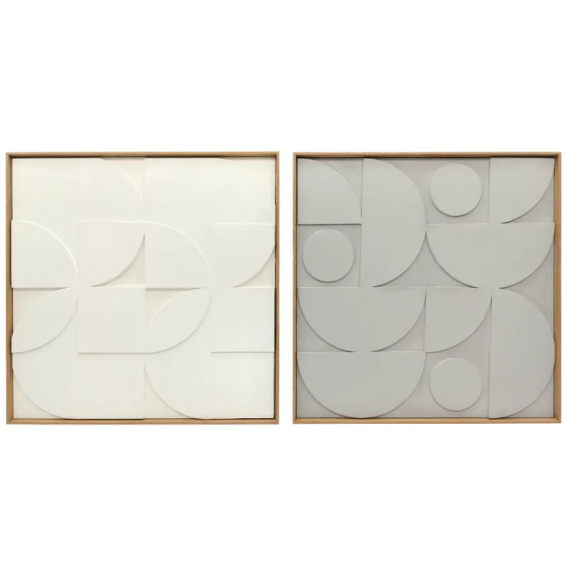 Decoración de Pared de Madera 3D de 2 Piezas con Patrones Geométricos Huecos para Salón Dormitorio Pasillo Blanco