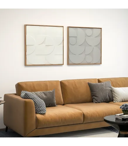 Decoración de Pared de Madera 3D de 2 Piezas con Patrones Geométricos Huecos para Salón Dormitorio Pasillo Blanco