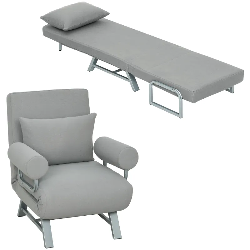 Sillón Cama Individual 3 en 1 Sofá Cama Plegable con Respaldo Ajustable y Cojín para Sala Dormitorio 73x78x81 cm Gris