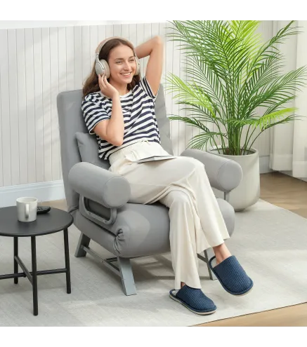 Sillón Cama Individual 3 en 1 Sofá Cama Plegable con Respaldo Ajustable y Cojín para Sala Dormitorio 73x78x81 cm Gris