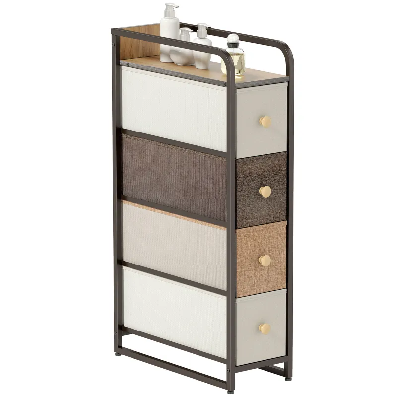 Cómoda con 4 Cajones de Tela Marco de Acero Cómoda para Dormitorio para Espacios Pequeños Salón Vestidor Multicolor
