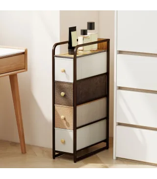 Cómoda con 4 Cajones de Tela Marco de Acero Cómoda para Dormitorio para Espacios Pequeños Salón Vestidor Multicolor