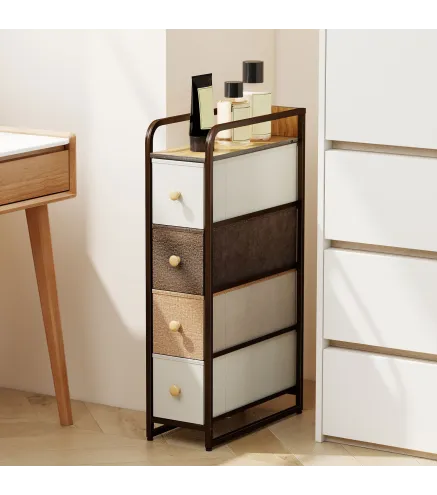 Cómoda con 4 Cajones de Tela Marco de Acero Cómoda para Dormitorio para Espacios Pequeños Salón Vestidor Multicolor