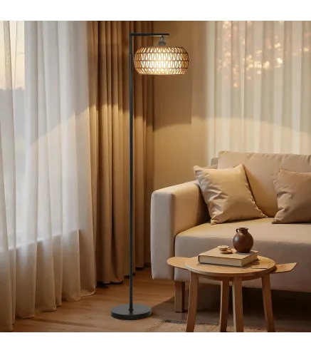 Lámpara de Pie con Doble Capa de Pantalla Bohemia con 3 Temperaturas de Color Brillo Ajustable Control Remoto