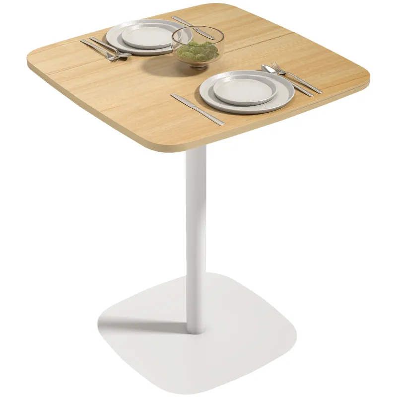 Mesa de Comedor Pequeña Mesa de Cocina Cuadrada para 2 Personas Base Cuadrada de Acero 60x60x75 cm Natural y Blanco