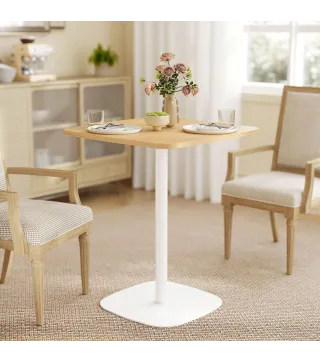 Mesa de Comedor Pequeña Mesa de Cocina Cuadrada para 2 Personas Base Cuadrada de Acero 60x60x75 cm Natural y Blanco