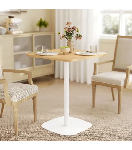 Mesa de Comedor Pequeña Mesa de Cocina Cuadrada para 2 Personas Base Cuadrada de Acero 60x60x75 cm Natural y Blanco