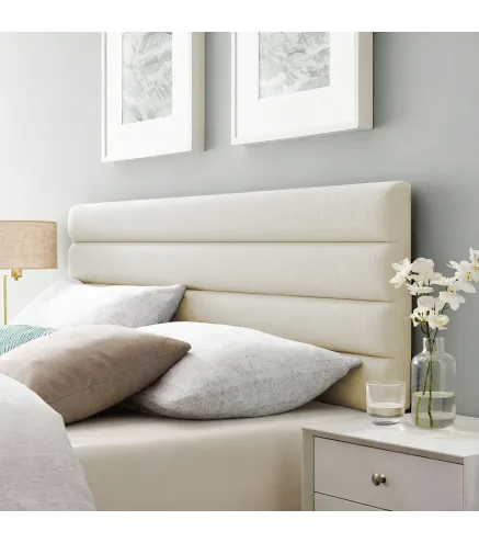 Cabecero de Cama 140 cm Tapizado en Lino Altura Ajustable de 3 Niveles 106/116/126 cm Montado a la Pared Beige