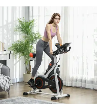 Bici Estática con Resistencia Regulable Volante de Inercia 8 kg Pantalla LCD Manillar y Asiento Ajustable Blanco