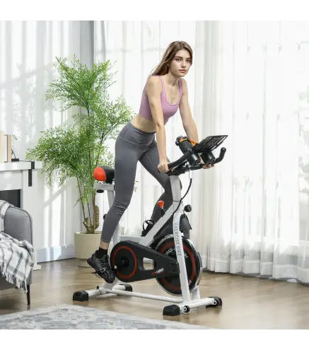 Bici Estática con Resistencia Regulable Volante de Inercia 8 kg Pantalla LCD Manillar y Asiento Ajustable Blanco