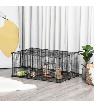 Parque para Mascotas DIY Jaula para Animales Pequeños de 22 Paneles de Malla Metálica con Puerta Conejos Cobaya 105x70x45 cm Neg