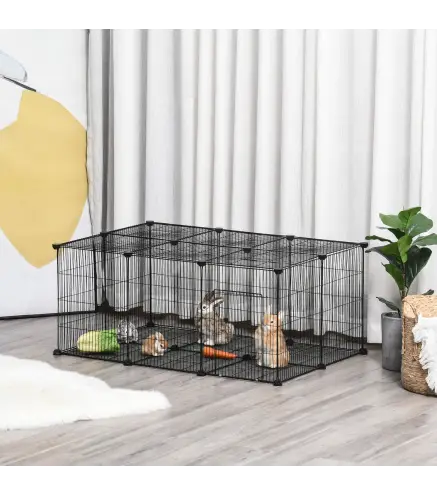 Parque para Mascotas DIY Jaula para Animales Pequeños de 22 Paneles de Malla Metálica con Puerta Conejos Cobaya 105x70x45 cm Neg