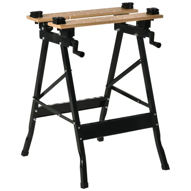 Banco de Trabajo Plegable Portátil con Tableros Ajustables Ángulo y Distancia 63,5x60,5x78 cm Madera Natural y Negro