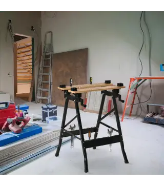 Banco de Trabajo Plegable Portátil con Tableros Ajustables Ángulo y Distancia 63,5x60,5x78 cm Madera Natural y Negro