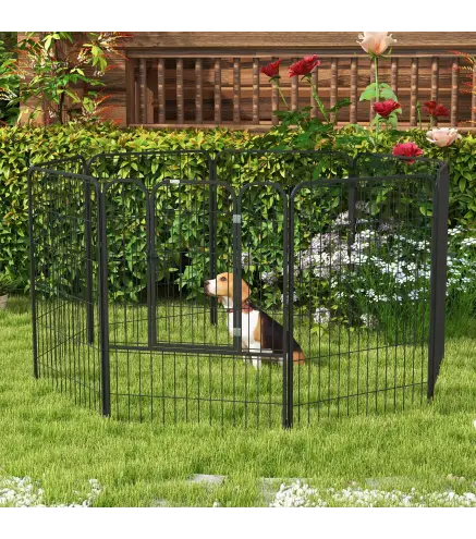 Parque para Mascotas de 8 Paneles 80x100 cm Corralito para Perros con Puerta y Doble Pestillo Metálicos Negro