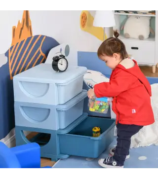 Torre de Almacenamiento Infantil con 3 Cajones, Organizador de Juguetes para Niños de +3 Años, con Bordes Redondeados y Asas, pa