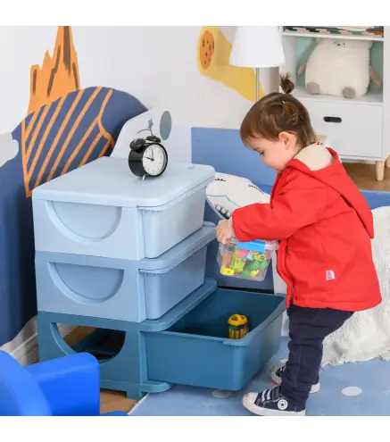 Torre de Almacenamiento Infantil con 3 Cajones, Organizador de Juguetes para Niños de +3 Años, con Bordes Redondeados y Asas, pa