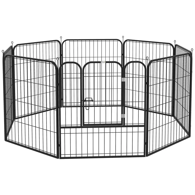 Parque para Mascotas de 8 Paneles 80x80 cm Corralito para Perros con Puerta y Doble Pestillo Metálicos Negro