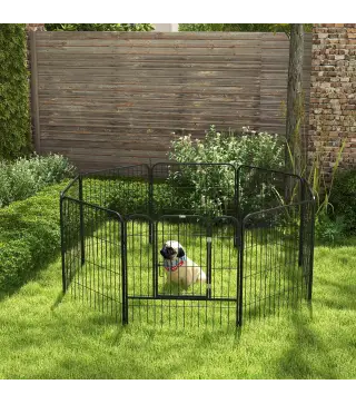 Parque para Mascotas de 8 Paneles 80x80 cm Corralito para Perros con Puerta y Doble Pestillo Metálicos Negro