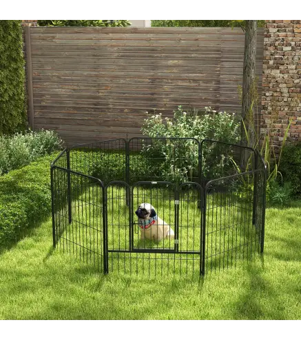 Parque para Mascotas de 8 Paneles 80x80 cm Corralito para Perros con Puerta y Doble Pestillo Metálicos Negro