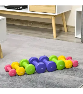 Juego de 8 Mancuernas Hexagonales 20 KG de 4 Pares 4 kg 3 kg 2 kg 1 kg Mancuernas de Neopreno con Revestimiento Antideslizantes