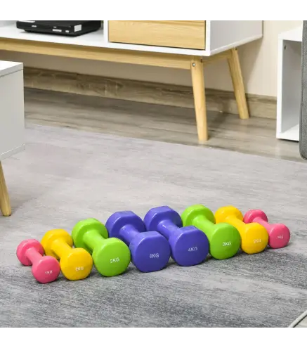 Juego de 8 Mancuernas Hexagonales 20 KG de 4 Pares 4 kg 3 kg 2 kg 1 kg Mancuernas de Neopreno con Revestimiento Antideslizantes