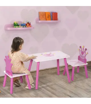 Juego de Mesa y 2 Sillas Infantiles de Madera Set de Mesa 55x34x42 cm Sillas 28x26x50 cm para Ninos de 2-4 Anos para Dor