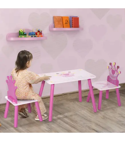 Juego de Mesa y 2 Sillas Infantiles de Madera Set de Mesa 55x34x42 cm Sillas 28x26x50 cm para Ninos de 2-4 Anos para Dor