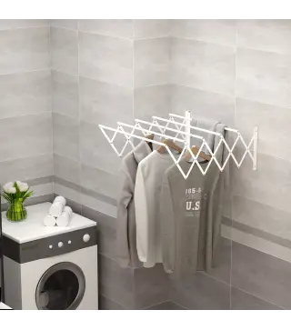 Tendedero de Pared Extensible de 63,5 cm Tendedero de Ropa de Metal con 5 Barras para Interior y Exterior Baño Balcón Ca