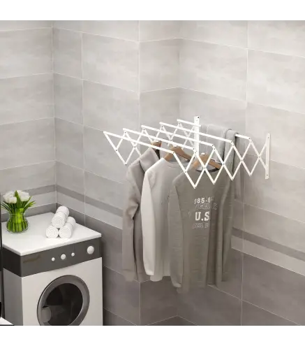 Tendedero de Pared Extensible de 63,5 cm Tendedero de Ropa de Metal con 5 Barras para Interior y Exterior Baño Balcón Ca