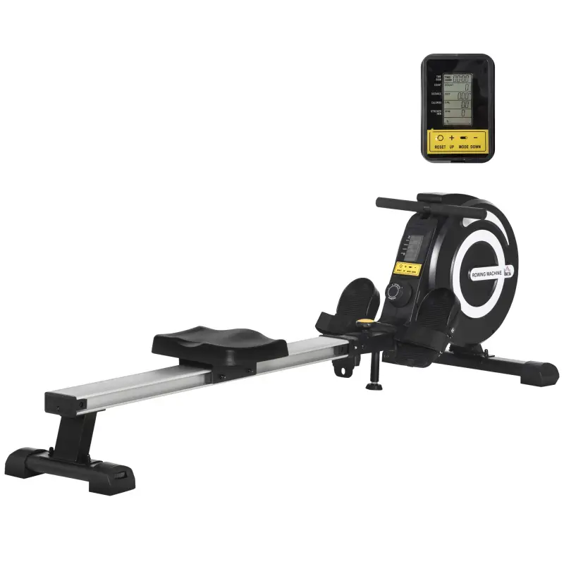 Máquina de Remo Plegable con Resistencia Ajustable Volante de 4kg y Monitor LCD Carga 120kg 185x58x57 cm Negro y Plata