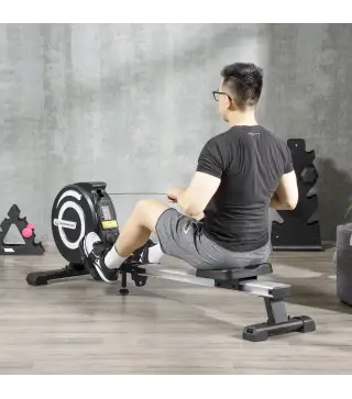 Máquina de Remo Plegable con Resistencia Ajustable Volante de 4kg y Monitor LCD Carga 120kg 185x58x57 cm Negro y Plata