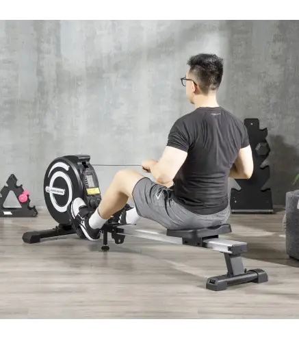 Máquina de Remo Plegable con Resistencia Ajustable Volante de 4kg y Monitor LCD Carga 120kg 185x58x57 cm Negro y Plata