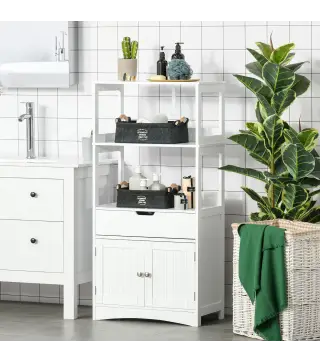 Armario de Baño con 3 Estantes Cajón y 2 Puertas Mueble de Almacenamiento de Suelo Moderno para Cocina Dormitorio Salón 60x33x12