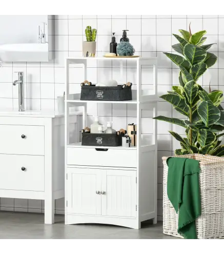 Armario de Baño con 3 Estantes Cajón y 2 Puertas Mueble de Almacenamiento de Suelo Moderno para Cocina Dormitorio Salón