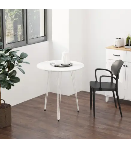 Mesa de Comedor Redonda con Patas de Horquilla Metálicas Estilo Moderno Nórdico para Cocina Salón Cafetería Bar Ø70x75 cm Blanco