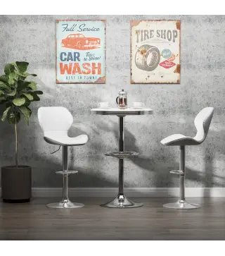 Juego de 2 Taburetes Altos de Cocina y Giratorio Taburetes Altos de Cuero Sintético con Respaldo y Estructura de Metal 4